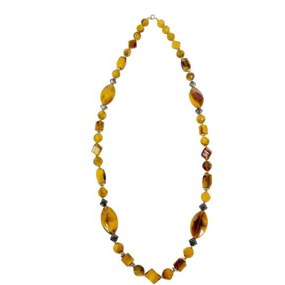 Vintage Amber Glass Bead Necklace Art Deco Graduated Faceted Geometric 14" - Picture 2 of 7